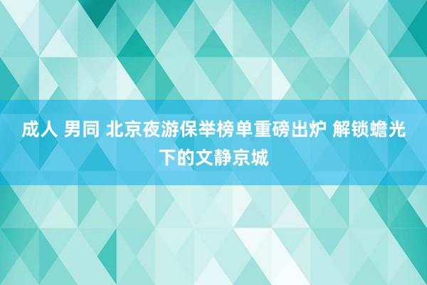 成人 男同 北京夜游保举榜单重磅出炉 解锁蟾光下的文静京城