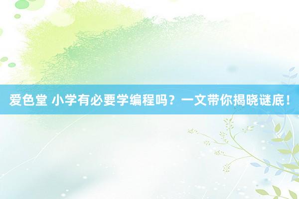 爱色堂 小学有必要学编程吗？一文带你揭晓谜底！