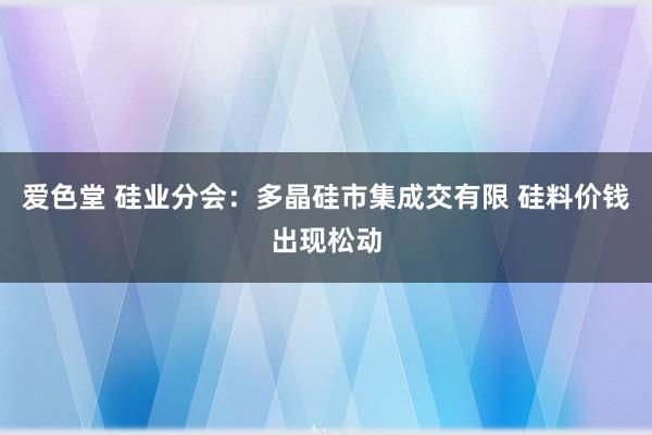 爱色堂 硅业分会：多晶硅市集成交有限 硅料价钱出现松动