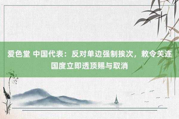 爱色堂 中国代表：反对单边强制挨次，敕令关连国度立即透顶赐与取消