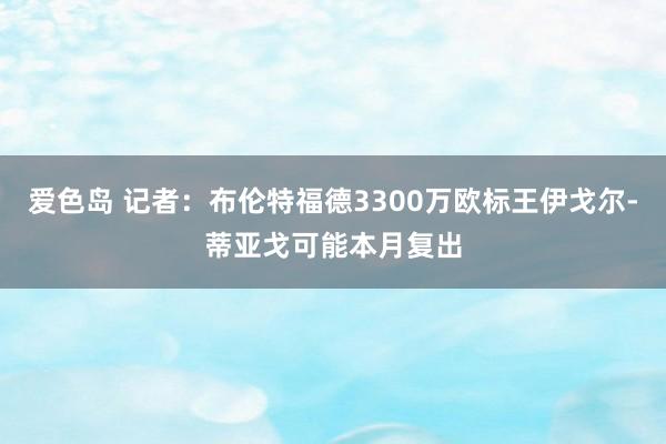 爱色岛 记者：布伦特福德3300万欧标王伊戈尔-蒂亚戈可能本月复出